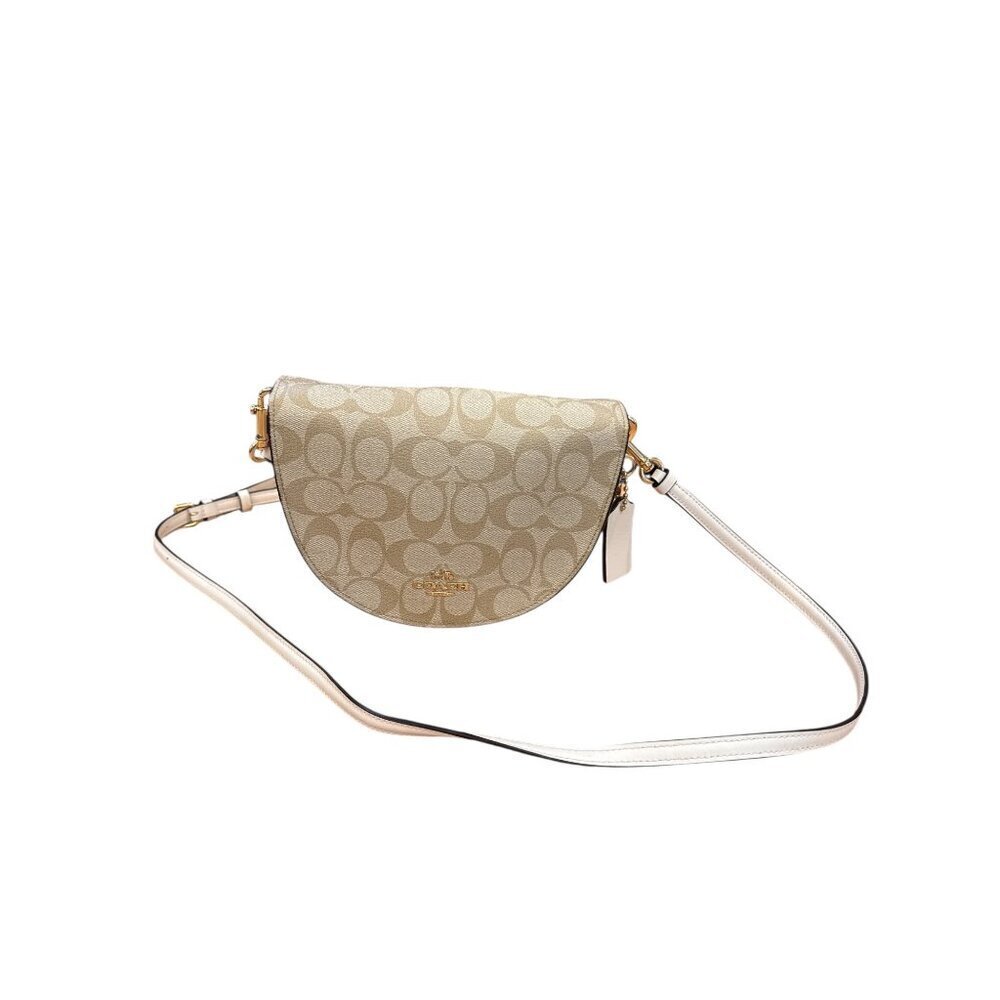 Coach Signature Canvas Ellen Beige Crossbody Bag With Magnetic Closure Good EUC